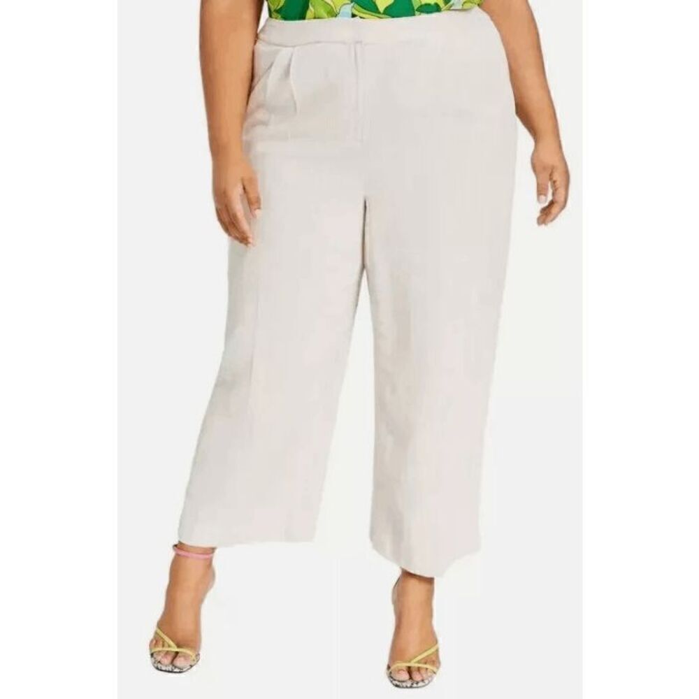 Bar III Women's Plus Size Textured Wide-Leg Cropped Pants flax 20W